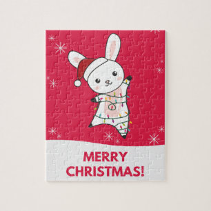 Bunny frohe Weihnachten Winter Tiere Rabbits Jigsa Puzzle