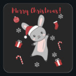 Bunny frohe Weihnachten Winter Tiere Rabbits Quadratischer Aufkleber<br><div class="desc">Das Kaninchen zu Weihnachten mit Feenlicht. Hübsche Tiere mit Geschenken und Schnee zu den Ferien. Auch lustig für Weihnachten im Juli. Hasen sind süße Tiere und perfekt zu Weihnachten.</div>