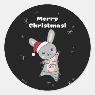 Bunny frohe Weihnachten Winter Tiere Rabbits Runder Aufkleber