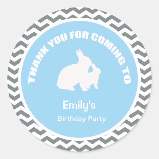 Bunny Geburtstagsparty danke dir blauen Aufkleber (Vorderseite)