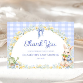 Bunny Gingham Blue Baby Shower Thank You  Card Karte