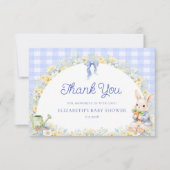 Bunny Gingham Blue Baby Shower Thank You  Card Karte (Vorderseite)