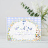 Bunny Gingham Blue Baby Shower Thank You  Card Karte (Stehend Vorderseite)