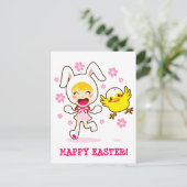 Bunny Girl and Little Chick Feiertagspostkarte (Stehend Vorderseite)