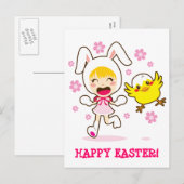 Bunny Girl and Little Chick Feiertagspostkarte (Vorne/Hinten)
