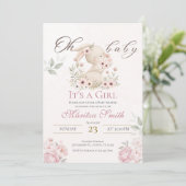 bunny girl baby shower invitation einladung (Stehend Vorderseite)