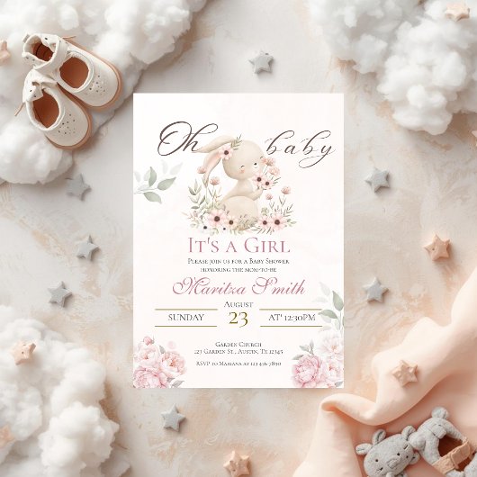 bunny girl baby shower invitation einladung