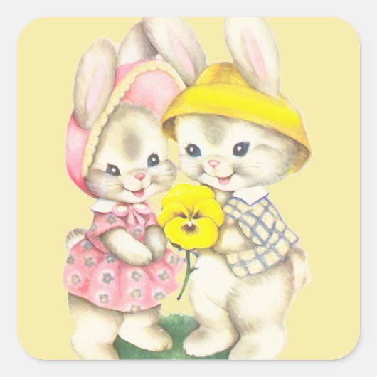 Bunny Girl+Boy Quadratischer Aufkleber (Vorderseite)