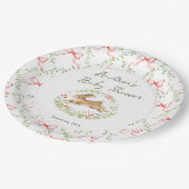 Bunny Girl Floral Pink Bow Baby Shower  Pappteller (Schrägansicht)