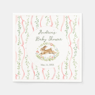 Bunny Girl Floral Pink Bow Baby Shower  Serviette