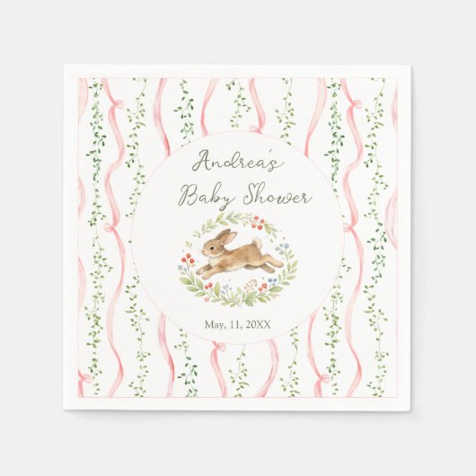Bunny Girl Floral Pink Bow Baby Shower  Serviette (Vorderseite)