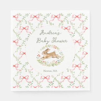 Bunny Girl Floral Pink Bow Baby Shower  Serviette