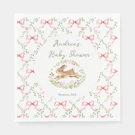 Bunny Girl Floral Pink Bow Baby Shower Serviette (Vorderseite)