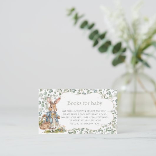 Bunny Girl Greenery Babydusche Buchanfrage Begleitkarte (Stehend Vorderseite)