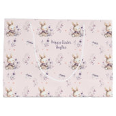 Bunny Girl Personalisiert Name Rosa Lila Ostern Große Geschenktüte (Rückseite)