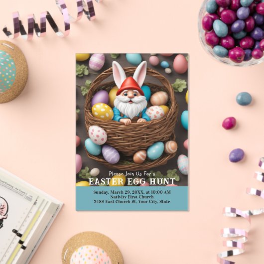 Bunny Gnome in Basket Easter Egg Hunt Acryleinladungen (Insitu (Feier))