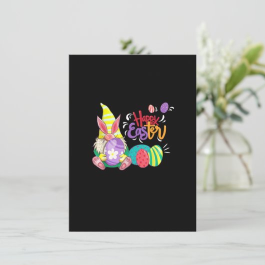 Bunny Gnome Rabbit Eggs Jagd Funny Happy Oster Einladung (Stehend Vorderseite)