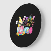 Bunny Gnome Rabbit Eggs Jagd glückliche Osterfeier Große Wanduhr (Winkel)