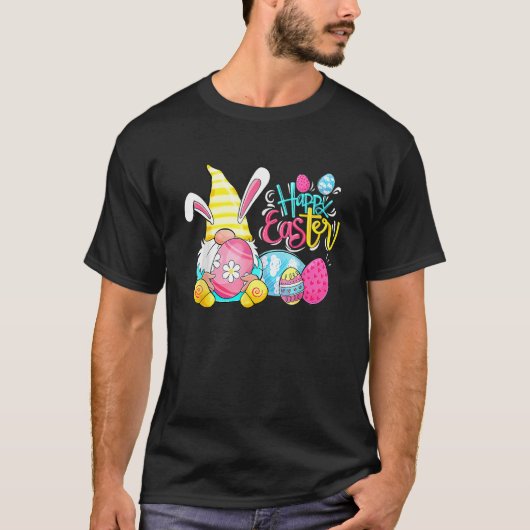 Bunny Gnome Rabbit Eggs Jagd glückliche Osterfeier T-Shirt (Vorderseite)