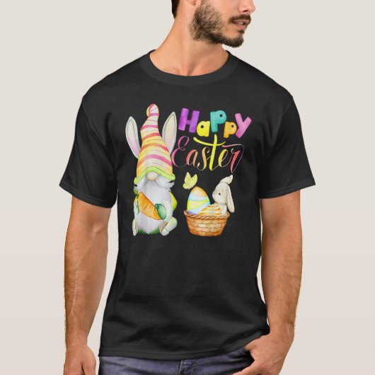 Bunny Gnome Rabbit Eggs Jagd glückliche Osterfeier T-Shirt (Vorderseite)