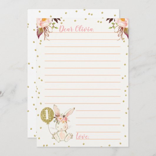 Bunny Gold Ballon Themed Time Kapselkarte Einladung (Vorne/Hinten)