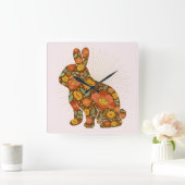 Bunny Gold Glitzer Floral Pink Brown Quadratische Wanduhr (Zuhause)