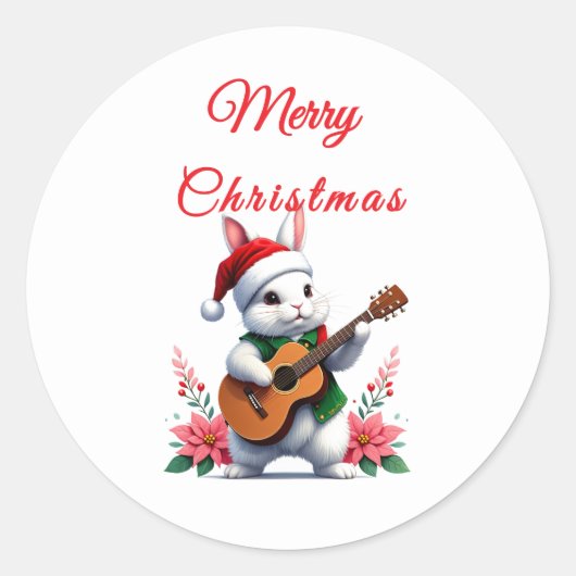Bunny Guitar Merry Christmas Sticker (Vorderseite)