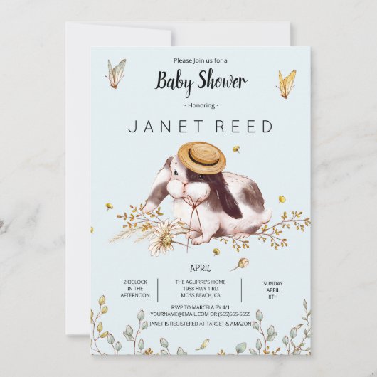 Bunny Hat Rustic Country Baby Dusche Einladung (Vorderseite)