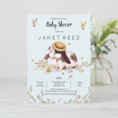 Bunny Hat Rustic Country Baby Dusche Einladung (Stehend Vorderseite)