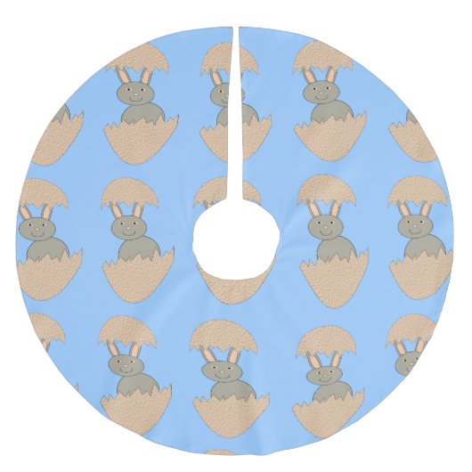 Bunny Hatching from Egg Weird Tree Skirt Polyester Weihnachtsbaumdecke (Vorderseite)