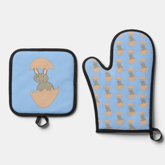 Bunny Hatching von Egg Weird Ofenhandschuh & Topflappen-Set (Vorderseite)
