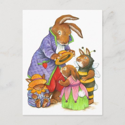 Bunny Hats von Katy Bratun Postkarte (Vorderseite)