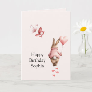 Bunny Herz Ballon Rosa Schmetterlinge Geburtstag Karte