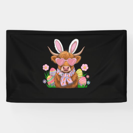 Bunny Highland Kuh Osterfest Bauer Frauen Kinder O Banner (Horizontal)