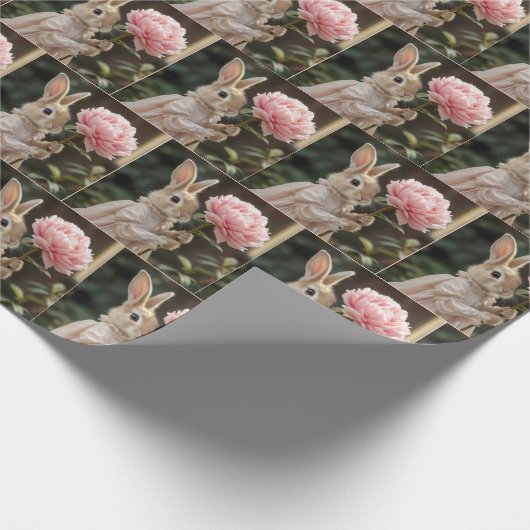 Bunny Holding a Pink Peony Geschenkpapier (Ecke)