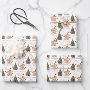 Bunny Holiday Wrapping Paper Flat Sheet Set 3 Geschenkpapier Set