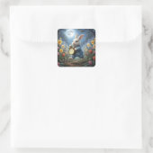 Bunny Hopping With an Alarm Clock Quadratischer Aufkleber (Tasche)