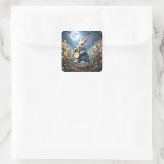 Bunny Hopping With an Alarm Clock Quadratischer Aufkleber (Tasche)