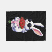 Bunny Hugging Valentine Flower Bunny Fleecedecke (Vorderseite (Horizontal))