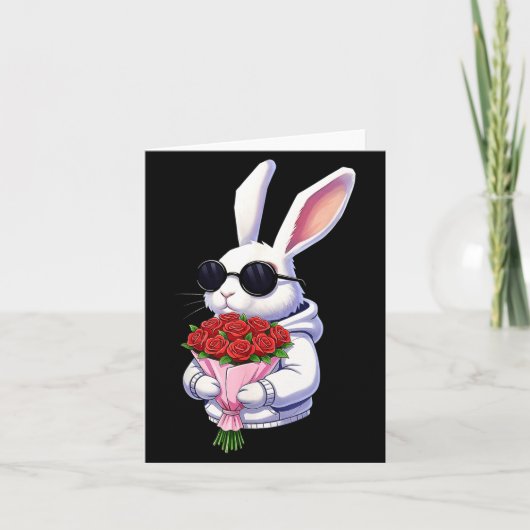 Bunny Hugging Valentine Flower Bunny Karte (Vorderseite)