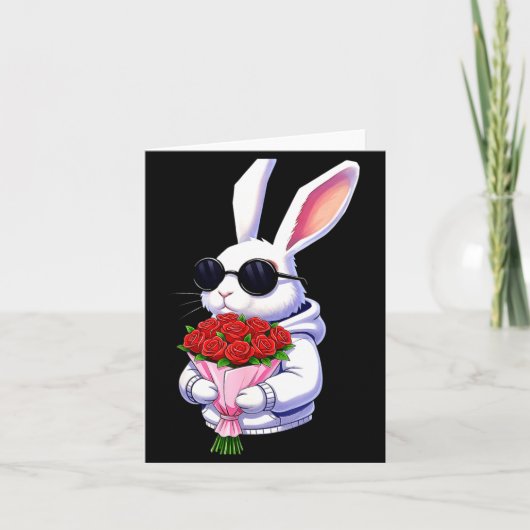 Bunny Hugging Valentine Flower Bunny  Karte (Vorderseite)