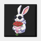Bunny Hugging Valentine Flower Bunny Magnet (Vorne)