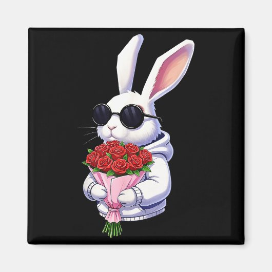 Bunny Hugging Valentine Flower Bunny Magnet (Vorne)