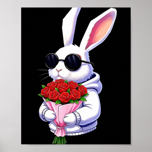 Bunny Hugging Valentine Flower Bunny  Poster (Vorne)
