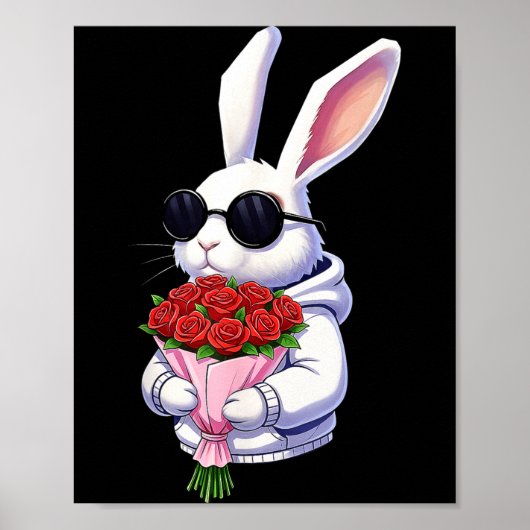 Bunny Hugging Valentine Flower Bunny  Poster (Vorne)