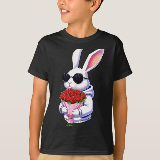 Bunny Hugging Valentine Flower Bunny T-Shirt (Vorderseite)
