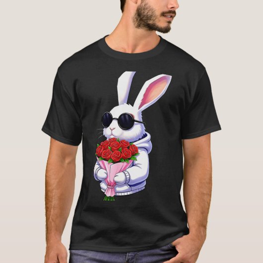 Bunny Hugging Valentine Flower Bunny T-Shirt (Vorderseite)