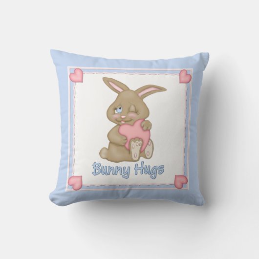 Bunny Hugs Blue Kissen (Vorderseite)