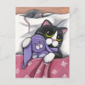 Bunny Hugz | Tuxedo Cat and Toy Bunny Illustration Postkarte (Vorderseite)