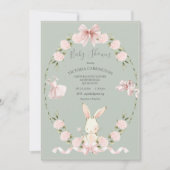 Bunny Hydrangeas Pink Sage Ballerina Baby Einladung (Vorderseite)